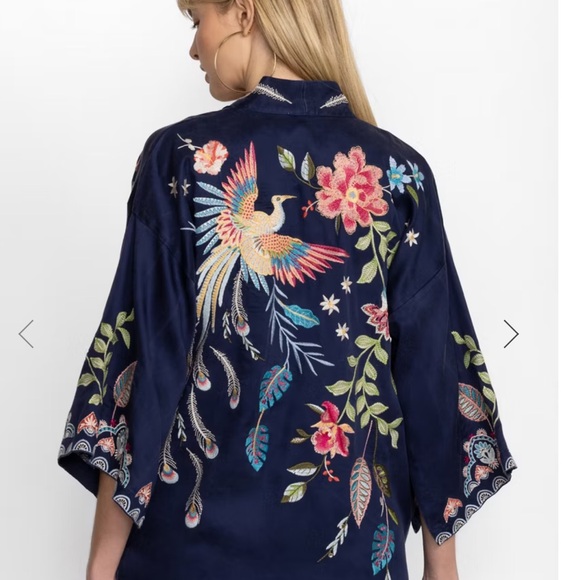 Johnny Was Navy Floral Embroidered Kimono - Picture 3 of 8